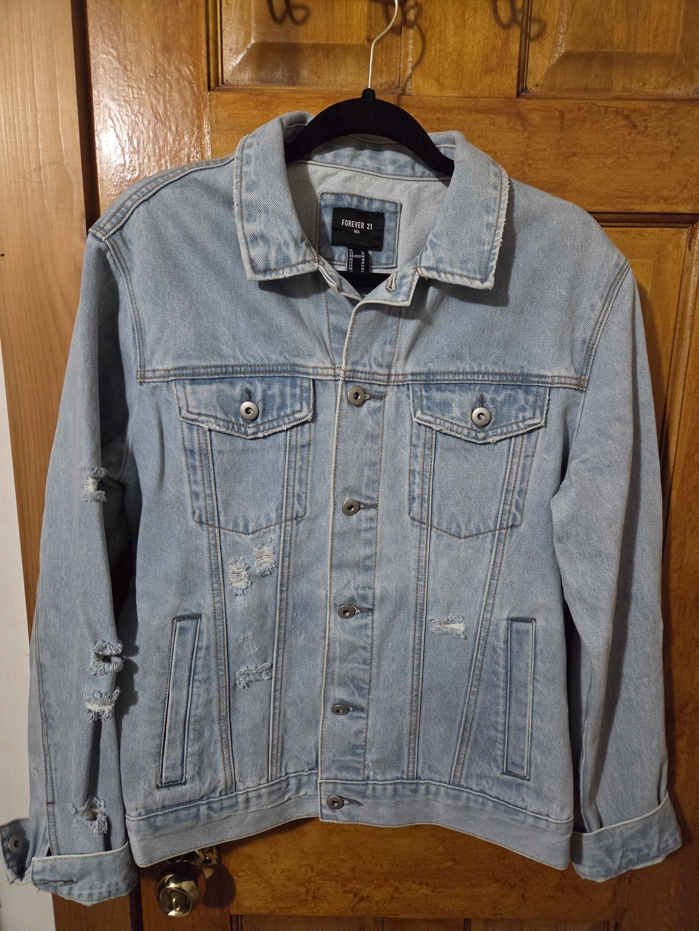 Forever 21 Light Wash Distressed Denim Jacket - Blue